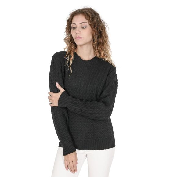 Crown of Edinburgh Cashmere Cable Knit Long Sleeve Sweater Women Black Gloves - Picture 7 of 7